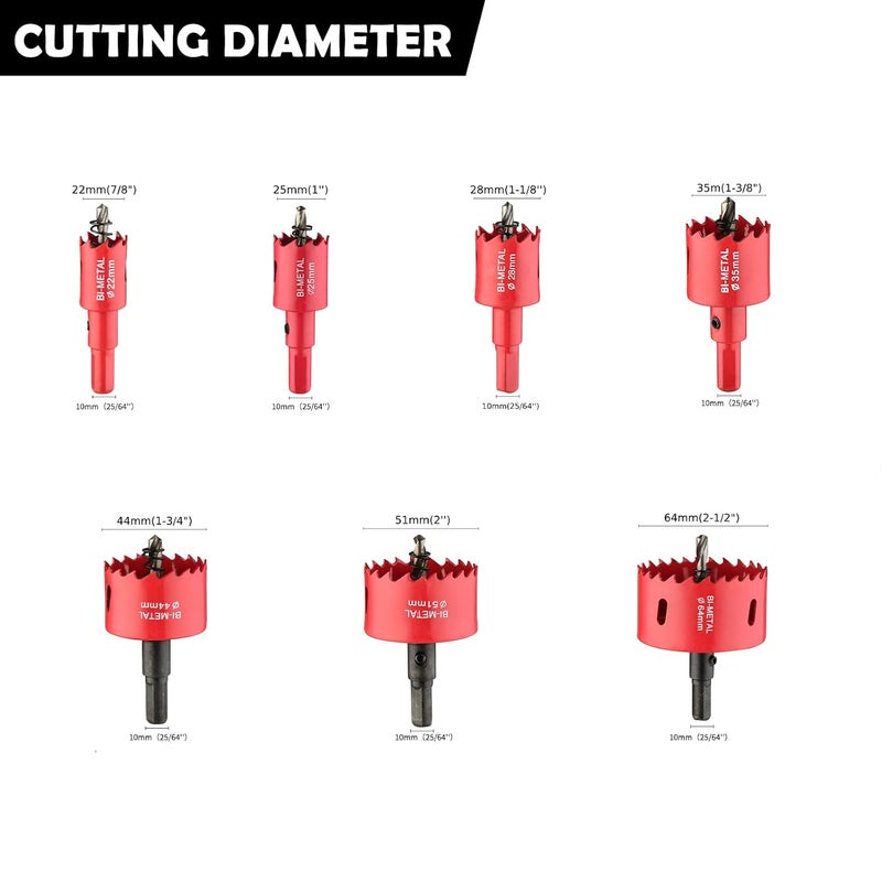 dashap 7PCS Bi-Metal Hole Saw Kit, Carbide Hole Saw Set for Thin Metal and Wood, Cutting Diameter 7/8'' to2-1/2'',for Gerneral Purpose - Image 2